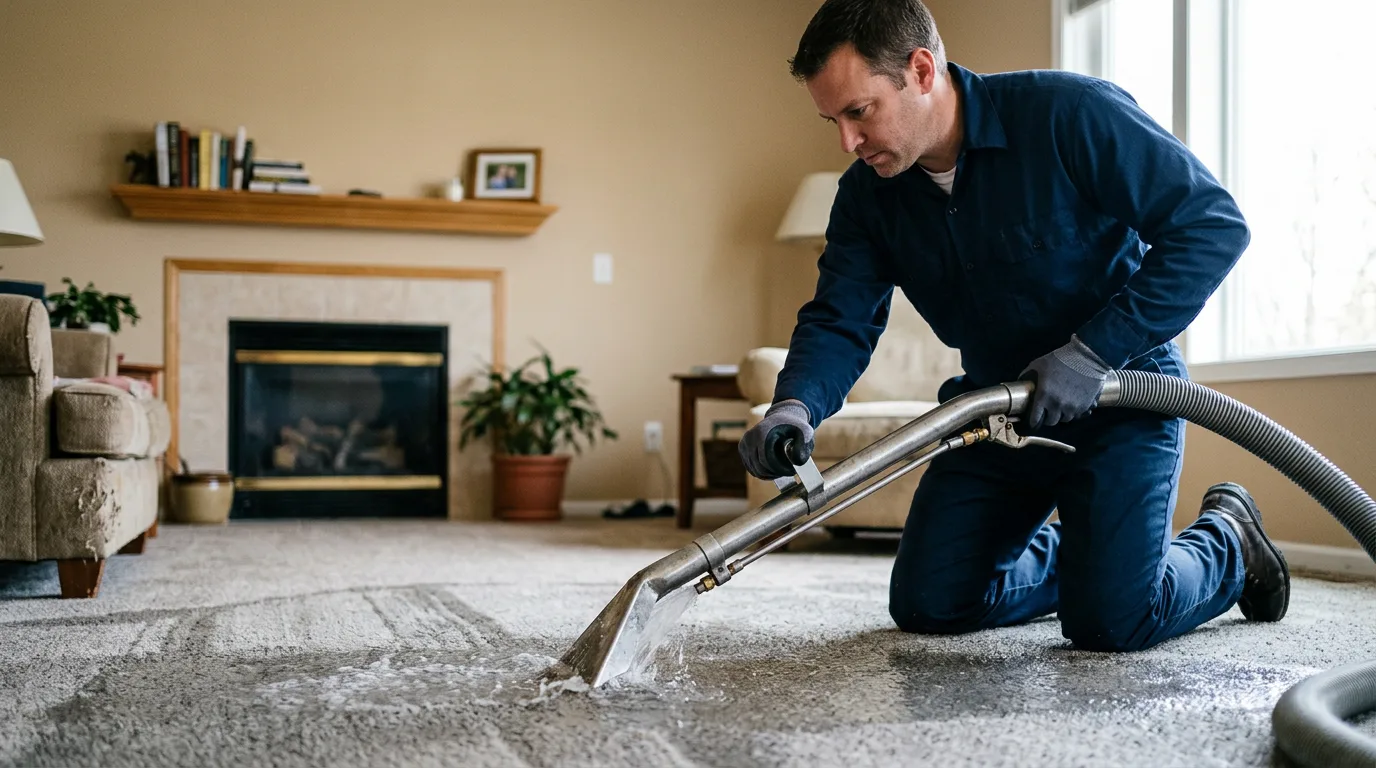 Water damage restoration technician working near Hartford, AL